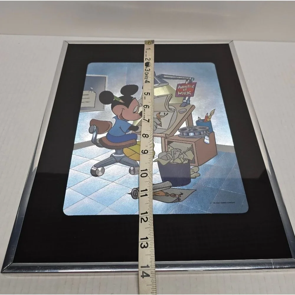 Disney Mickey Mouse Animator At Work Framed Foil Picture Art Vintage